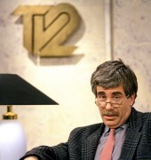 Budapest, 1990. február 9. Déri János szerkesztő-műsorvezető a TV 2 stúdiójában. 