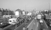 Gyöngyös, 1990. október 27. A benzináremelés ellen tiltakozó taxisok zárják el a 3-as főútvonal gyöngyösi bevezető szakaszát.