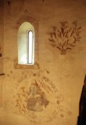 Csempeszkopács, 1989. május 20. A közelmúltban történt restaurálás során előkerült XVIII. századi parasztbarokk freskók a csempeszkopácsi román stílusú Árpád-kori katolikus templom falán.