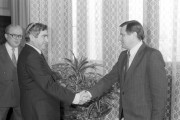 Budapest, 1989. február 15. Németh Miklós, a Minisztertanács elnöke fogadja Zevulon Hammer izraeli vallásügyi minisztert az Országházban. 