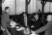  Budapest, 1989. február 20. Grósz Károly, Németh Miklós, Nyers Rezső és Kádár János a Magyar Szocialista Munkáspárt Központi Bizottságának első titkára a KB ülés szünetében.