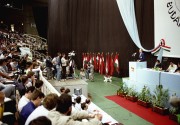 Budapest, 1989. április 22. A Kommunista Ifjúsági Szövetség (KISZ) XII. Kongresszusán Grósz Károly, a Magyar Szocialista Munkáspárt (MSZMP) főtitkára felszólal a kongresszuson.