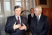 Antall József magyar miniszterelnök és az egy napos látogatásra Magyarországra érkezett Ante Markovics jugoszláv miniszterelnök kétoldalú tárgyalásaik alkalmával.