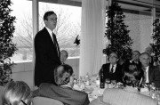 Strasbourg, 1989. január 18. Dr. Habsburg Ottó, az Európa Parlament Magyarországgal foglalkozó kettes számú bizottságának elnöke (j-3.) hallgatja Dr. Bartha Ferencet, a Magyar Nemzeti Bank elnökét az Európa Parlament Pénzügyi Bizottságának ülését követő munkaebéden. 