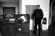 Budapest, 1989. február 1. Fajó János festő, grafikus, szobrász, környezettervező 1937. február 9-én született Orosházán. A képen: Fajó János műtermében.