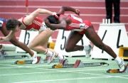  Budapest, 1989. március 3. Fedettpályás atlétikai világbajnokság a Budapest Sportcsarnokban. A képen: rajtol a 200 méteres férfi síkfutás mezőnye.